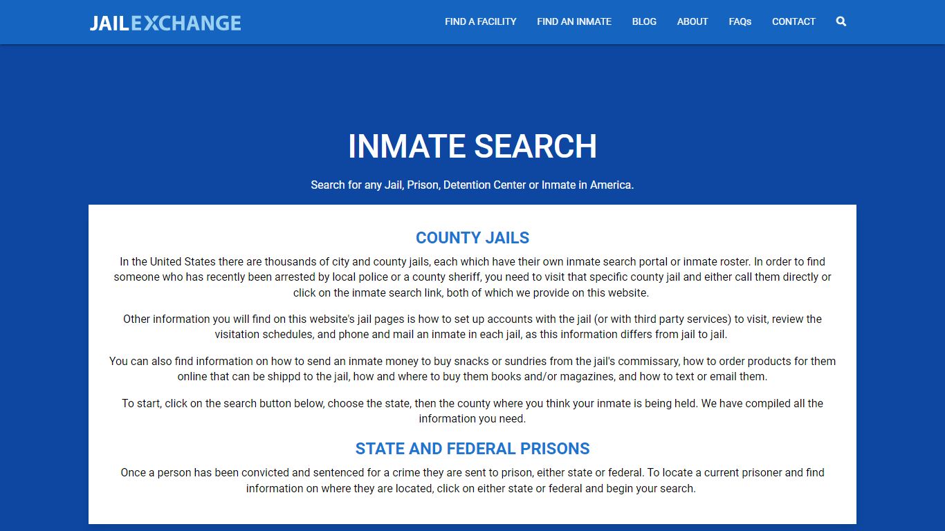 Search for any Jail, Prison, Detention Center or Inmate ... - Jail Exchange